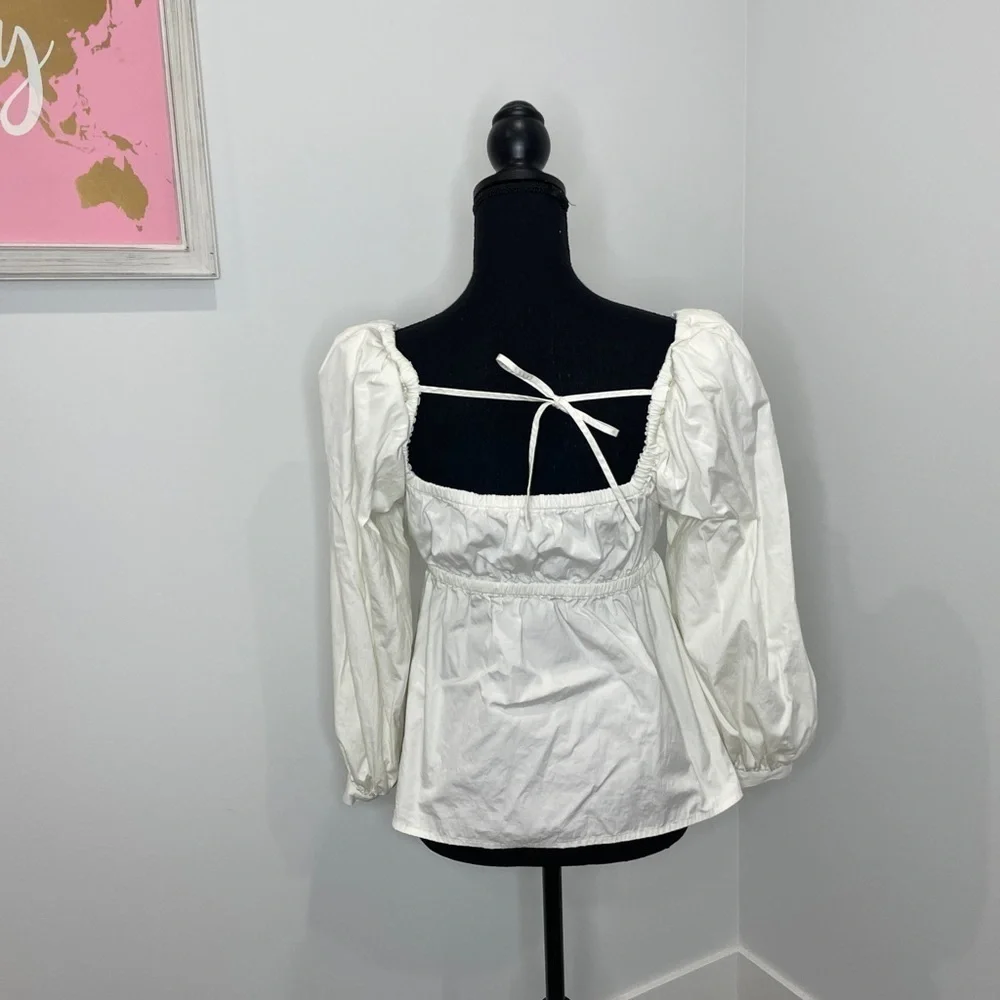 Open Edit White Puff Long Sleeve Babydoll Top